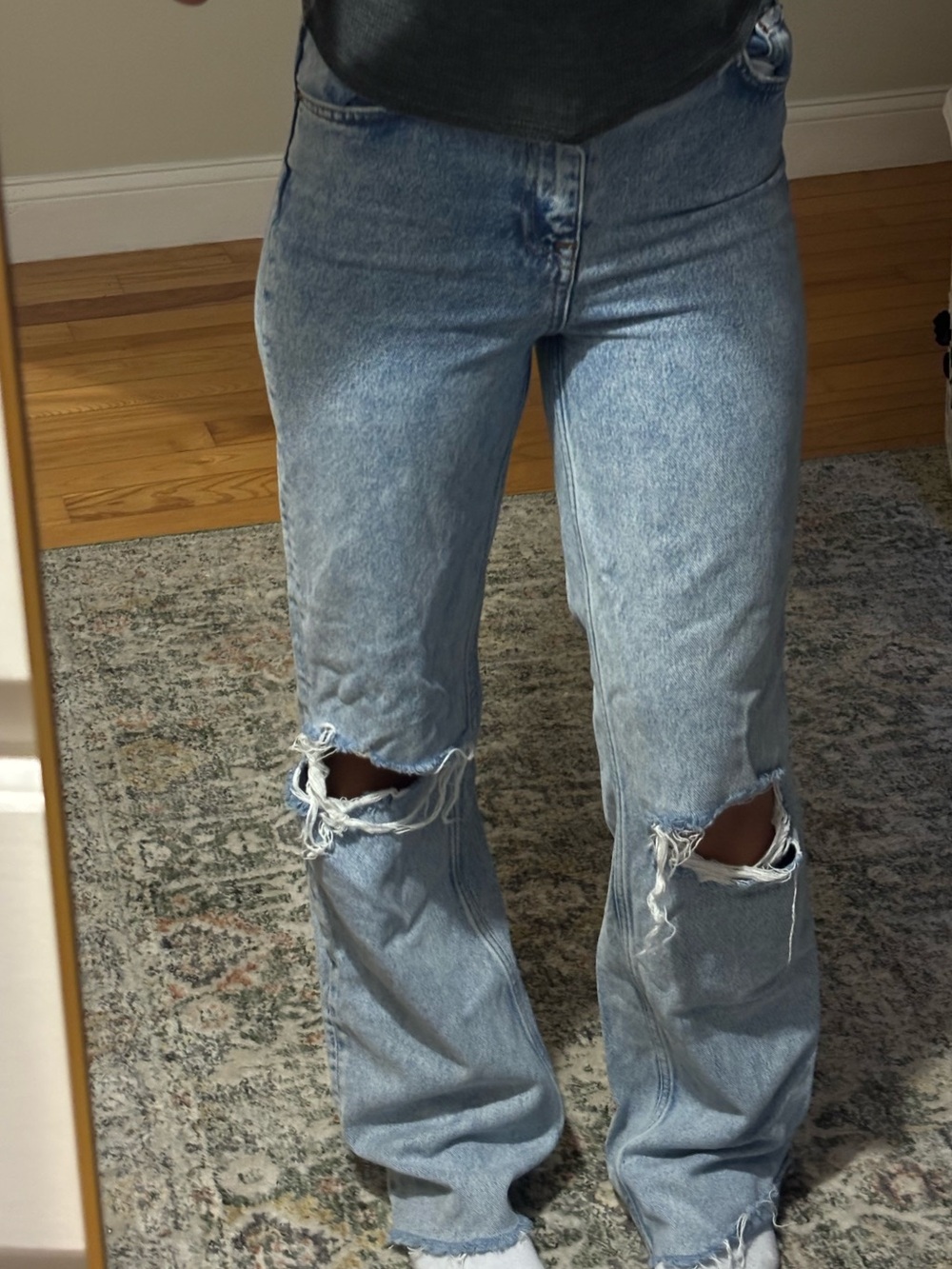 Zara Light Blue Distressed Wide-Leg Jeans